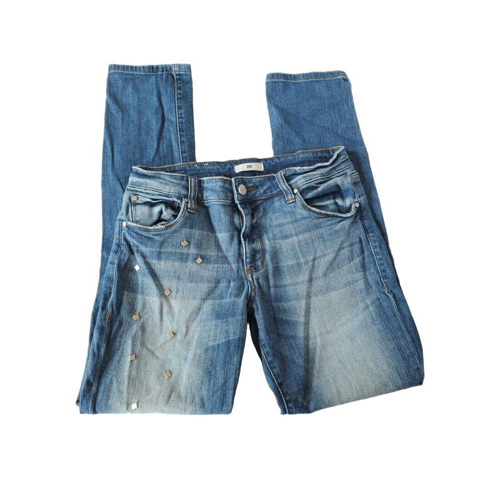 BP Jeans Womens 25 Low Rise Straight Leg Studded Blue Casual